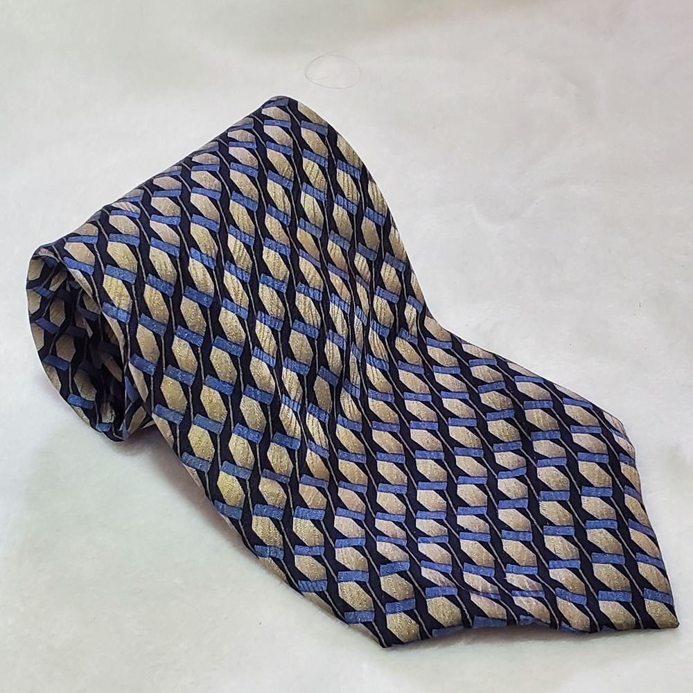 Louis Roth 100& Silk Tie Formal Career Blue Gray Geometric Pattern